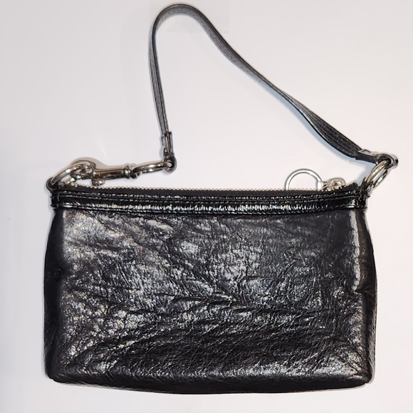 Coach Poppy Black Leather Mini Bag/Wristlet with Silver Accents - Picture 2 of 5